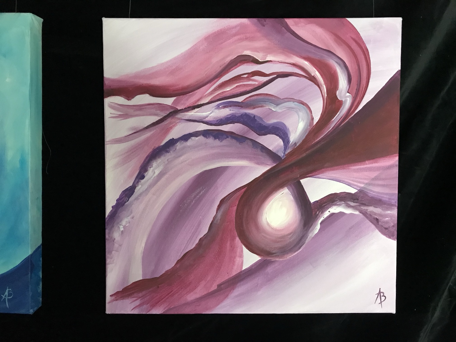 L’Air, peinture abstraite de Béa aux mouvements roses et mauves