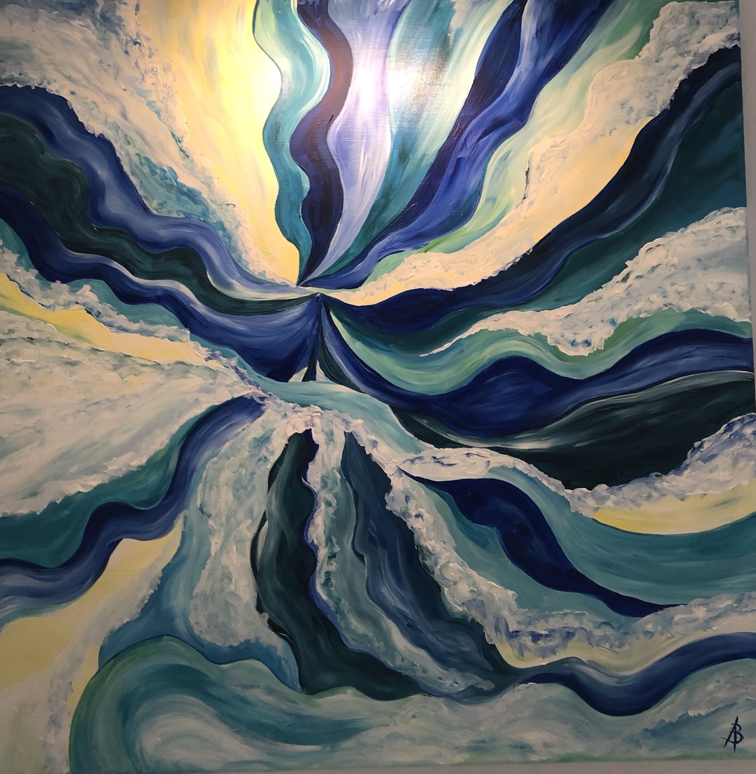 Si la mer pouvait crier, peinture abstraite de Béa dans des tons bleus et turquoise